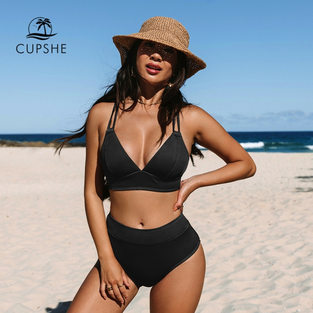 Cupshe Black High Waisted Bikini